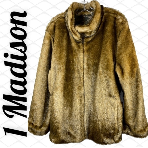 1 Madison Reversible Faux Fur Floral Embroidered Coat, Size XL - Picture 2 of 9